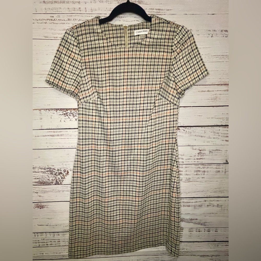 Calvin Klein Black and Cream Checkered Mini Dress